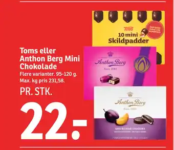 SPAR Toms eller Anthon Berg Mini Chokolade tilbud