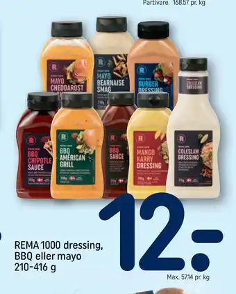 REMA 1000 REMA 1000 dressing, BBQ eller mayo 210-416 g tilbud