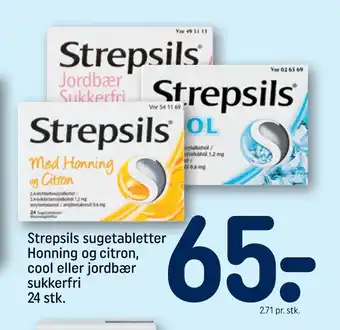 REMA 1000 Strepsils sugetabletter Honning og citron, cool eller jordbær sukkerfri 24 stk tilbud
