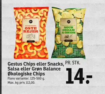 SPAR Gestus Chips eller Snacks, Salsa eller Grøn Balance Økologiske Chips tilbud