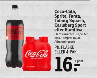 SPAR Coca-Cola, Sprite, Fanta, Tuborg Squash, Carlsberg Sport eller Ramlösa tilbud