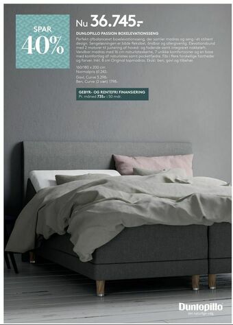 SengeSpecialisten Dunlopillo passion boxelevationsseng tilbud