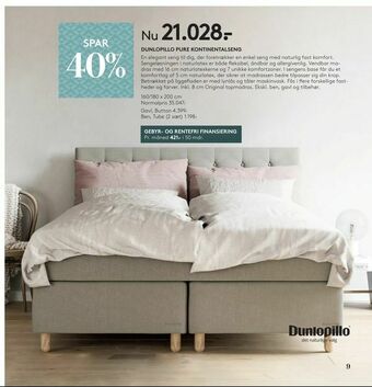 SengeSpecialisten Dunlopillo pure kontinentalseng tilbud