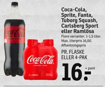 SPAR Coca-Cola, Sprite, Fanta, Tuborg Squash, Carlsberg Sport eller Ramlösa tilbud