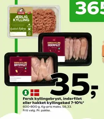 Coop 365 Fersk kyllingebryst, inderfilet eller hakket kyllingekød 7-10% tilbud