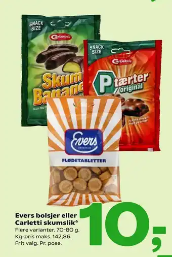 Coop 365 Evers bolsjer eller Carletti skumslik tilbud