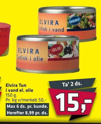 Fleggaard Elvira Tun i vand el. olie tilbud