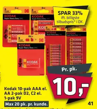 Fleggaard Kodak 10-pak AAA el. AA 2-pak D2, C2 el. 1-pak 9V tilbud