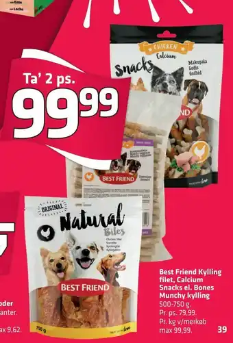 Fleggaard Best Friend Kylling filet, Calcium Snacks el. Bones Munchy kylling tilbud