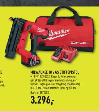 Johannes Fog MILWAUKEE 18 V GS STIFTEPISTOL tilbud