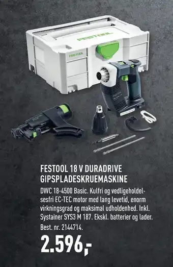 Johannes Fog FESTOOL 18 V DURADRIVE GIPSPLADESKRUEMASKINE tilbud