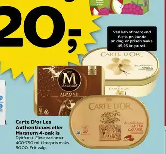 Kvickly Carte D'or Les Authentiques eller Magnum 4-pak is tilbud