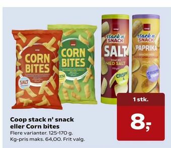 Kvickly Coop stack n' snack eller Corn bites tilbud