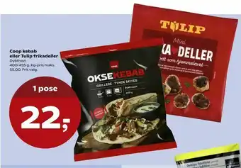 Kvickly Coop kebab eller Tulip frikadeller tilbud