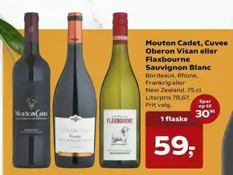 Kvickly Mouton Cadet, Cuvee Oberon Visan eller Flaxbourne Sauvignon Blanc tilbud