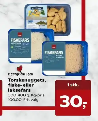Torskenuggets, fiske- eller laksefars