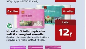 Kvickly Nice & soft toiletpapir eller soft & strong køkkenrulle tilbud