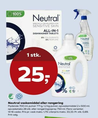 SuperBrugsen Neutral vaskemiddel eller rengøring tilbud