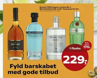 Renault VSOP Cognac, London NO. 1, Øko Herbaflora NO. 2 eller Tanqueray Ten Gin