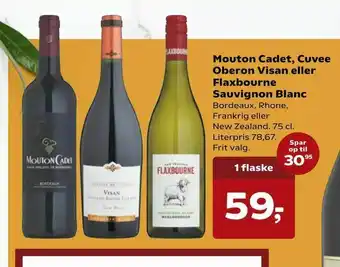SuperBrugsen Mouton Cadet, Cuvee Oberon Visan eller Flaxbourne Sauvignon Blanc tilbud