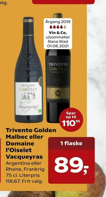 SuperBrugsen Trivento Golden Malbec eller Domaine l'Oiselet Vacqueyras tilbud
