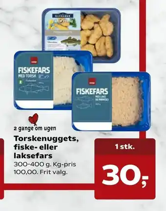 Torskenuggets, fiske- eller laksefars