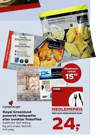 SuperBrugsen Royal Greenland paneret rødspætte eller ovnklar fiskefilet tilbud