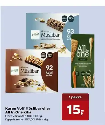 SuperBrugsen Karen Volf Müslibar eller All In One kiks tilbud