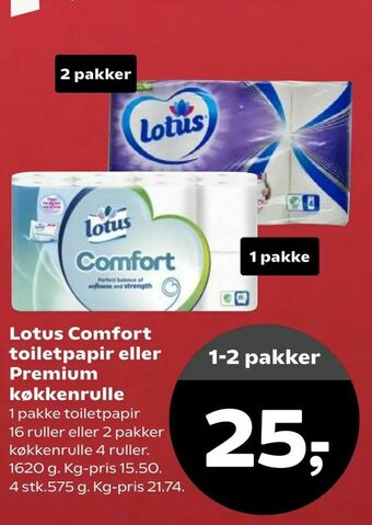 SuperBrugsen Lotus Comfort toiletpapir eller Premium køkkenrulle tilbud
