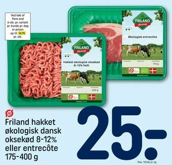 REMA 1000 Friland hakket økologisk dansk oksekød 8-12% eller entrecôte tilbud