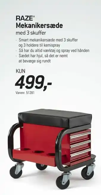 Mekanikersæde med 3 skuffer