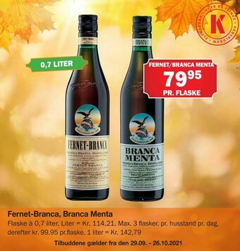 Købmandsgården Fernet-Branca, Branca Menta tilbud
