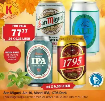 Købmandsgården San Miguel, Ale 16,00 Albani IPA, 1795 Dark tilbud