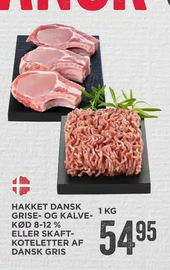 MENY Hakket dansk grise- og kalvekød 8-12 % eller skaft- koteletter af dansk gris tilbud