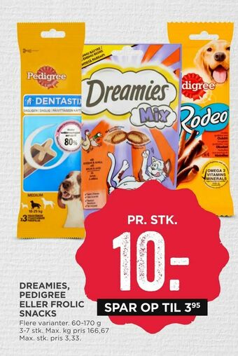 MENY Dreamies, pedigree eller frolic snacks tilbud