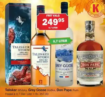 Talisker, Grey Goose, Don Papa