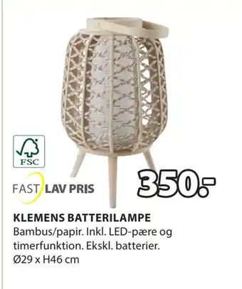 JYSK KLEMENS BATTERILAMPE tilbud
