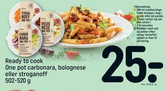REMA 1000 Ready to cook One pot carbonara, bolognese eller stroganoff tilbud