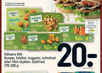 REMA 1000 Hälsans Kök Burger, falafel, nuggets, schnitzel eller filet stykker tilbud