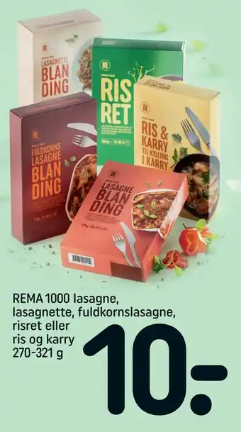 REMA 1000 REMA 1000 lasagne, lasagnette, fuldkornslasagne, risret eller ris og karry tilbud