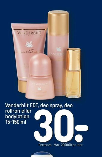 REMA 1000 Vanderbilt EDT, deo spray, deo roll-on eller bodylotion tilbud
