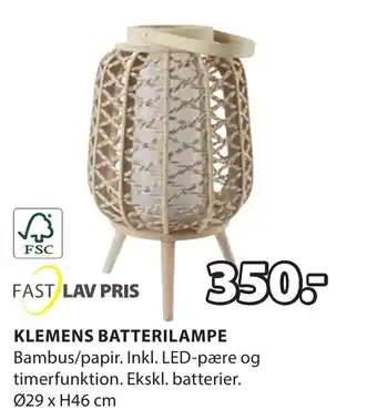 JYSK KLEMENS BATTERILAMPE tilbud