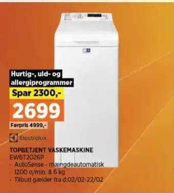 Power TOPBETJENT VASKEMASKINE EW6T2026P tilbud
