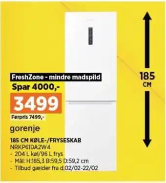 Power 185 CM KØLE-/FRYSESKAB NRKP61DA2W4 tilbud