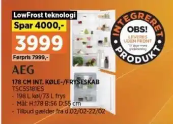 Power 178 CM INT. KØLE-/FRYSESKAB TSC5S181ES tilbud