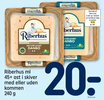 REMA 1000 Riberhus ml 45+ ost i skiver med eller uden kommen 240 g tilbud