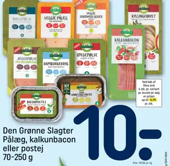 REMA 1000 Den Grønne Slagter Pålæg, kalkunbacon eller postej 70-250 g tilbud