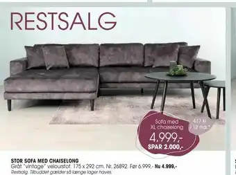 Daells Bolighus Stor sofa med chaiselong tilbud