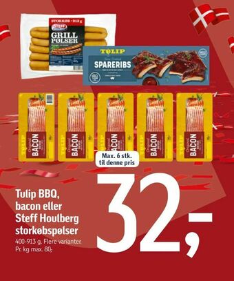 Føtex Tulip BBQ, bacon eller Steff Houlberg storkøbspølser tilbud