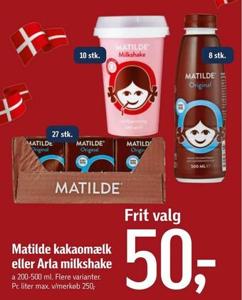 Føtex Matilde kakaomælk eller Arla milkshake tilbud